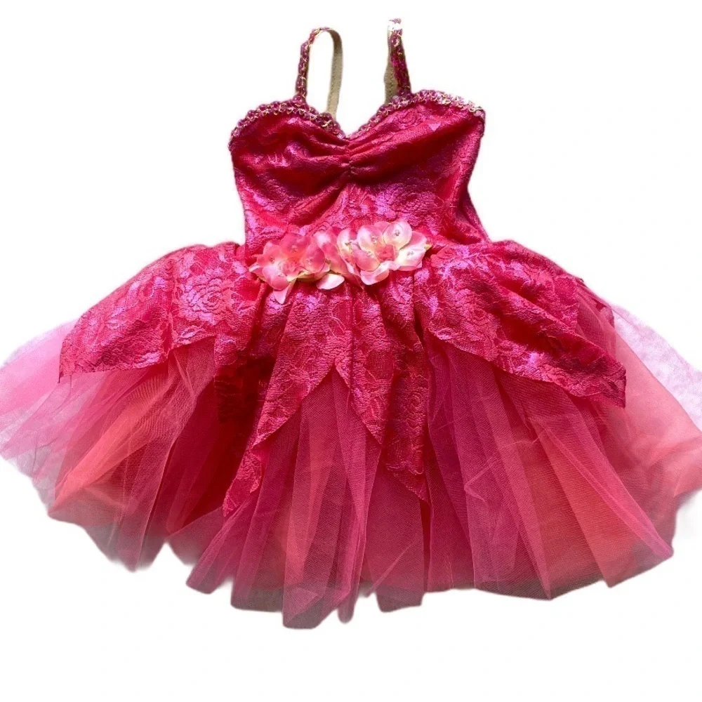 Girls Beautiful pink fairy floral dress dance costume / tutu